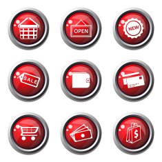Shopping Sign Red Vector Button Icon Design Set 2 N3