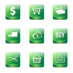 Shopping Sign Square Vector Green Icon Design Set