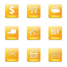 Shopping Sign Square Vector Yellow Icon Design Set