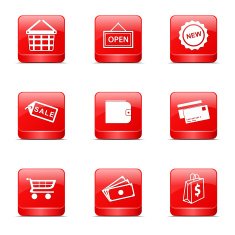 Shopping Sign Square Vector Red Icon Design Set 2