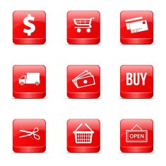 Shopping Sign Square Vector Red Icon Design Set