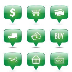 Shopping Sign Square Vector Green Icon Design Set N2