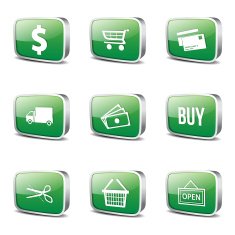 Shopping Sign Square Vector Green Icon Design Set N3