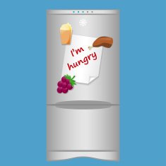 Icon with refrigerator end blank note "I'm hungry" on magnets