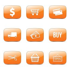 Shopping Sign Square Vector Orange Icon Design Set N4