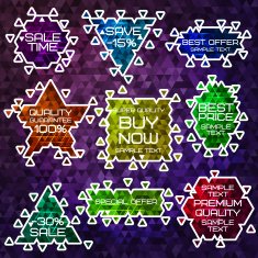 Bright different shape sale stickers with triangle lighting inside and