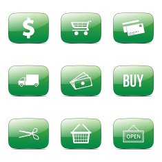 Shopping Sign Square Vector Green Icon Design Set N4