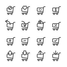shopping cart icon set in action line version vector eps10