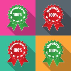Labels money back quality in flat on different backgrounds vector