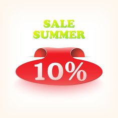 Realistic curved ribbon icon sale summer Vector illustration