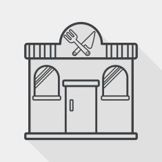 Building restaurant flat icon with long shadow line