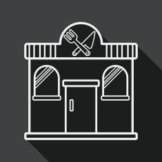 Building restaurant flat icon with long shadow line N2