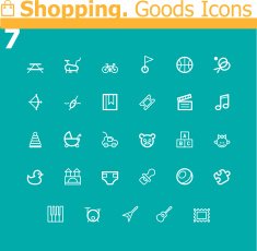 Shopping Sport equipment entertainment and toys icon set