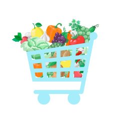 Shopping cart with fresh and natural food concept Vegetable store