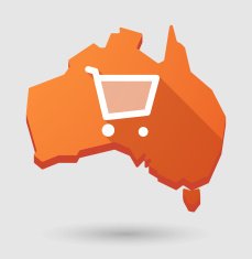 Australia map icon with a shopping cart