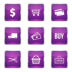 Shopping Sign Square Vector Violet Icon Design Set N5