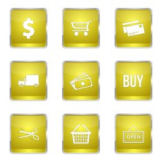 Shopping Sign Square Vector Yellow Icon Design Set N5