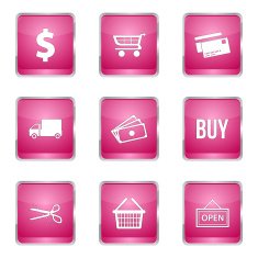 Shopping Sign Square Vector Pink Icon Design Set N5