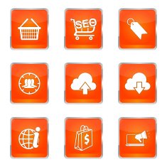 SEO Internet Sign Square Vector Orange Icon Design Set 7 N5