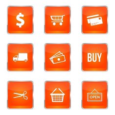 Shopping Sign Square Vector Orange Icon Design Set N5