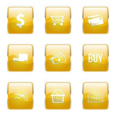 Shopping Sign Square Vector Yellow Icon Design Set N6