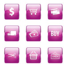 Shopping Sign Square Vector Pink Icon Design Set N6