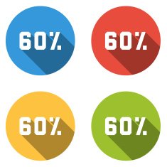Collection of 4 isolated flat buttons (icons) for 60 (discount)