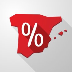 Spain map icon with a discount sign