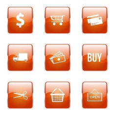 Shopping Sign Square Vector Orange Icon Design Set N6