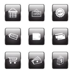 Shopping Sign Square Vector Black Button Icon Design Set 2 N6