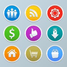 Collection of colorful round labels design for web