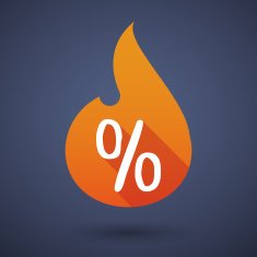 Flame icon with a discount sign N2