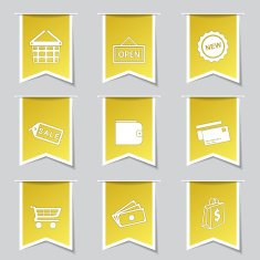 Shopping Sign Label Vector Yellow Icon Design Set 2