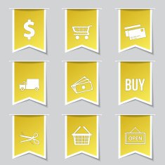 Shopping Sign Label Vector Yellow Icon Design Set