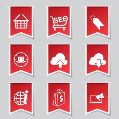 SEO Internet Sign Label Vector Red Icon Design Set 7