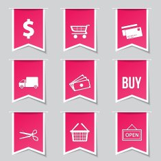 Shopping Sign Label Vector Pink Icon Design Set