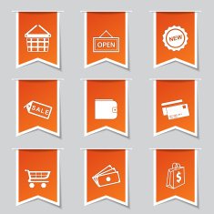 Shopping Sign Label Vector Orange Icon Design Set 2