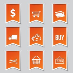 Shopping Sign Label Vector Orange Icon Design Set