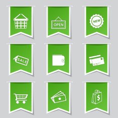Shopping Sign Label Vector Green Icon Design Set 2