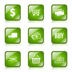 Shopping Sign Square Vector Green Icon Design Set N7