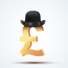 Symbol of the english pound in bowler hat