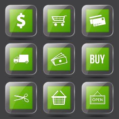 Shopping Sign Square Vector Green Icon Design Set N8