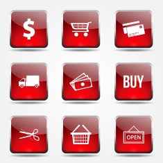 Shopping Sign Square Vector Red Icon Design Set N9