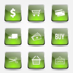 Shopping Sign Square Vector Green Icon Design Set N9