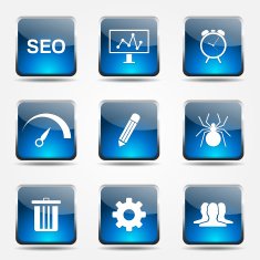SEO Internet Sign Square Vector Blue Icon Design Set 8 N8