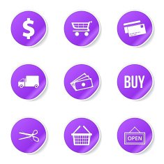 Shopping Sign Violet Vector Button Icon Design Set N7
