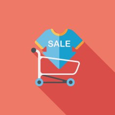 shopping sale sign board and cart flat icon