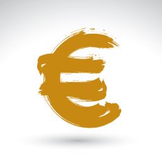 Hand-painted yellow Euro icon isolated on white background