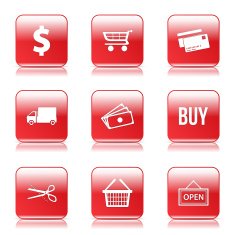 Shopping Sign Square Vector Red Icon Design Set N10
