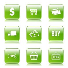 Shopping Sign Square Vector Green Icon Design Set N10
